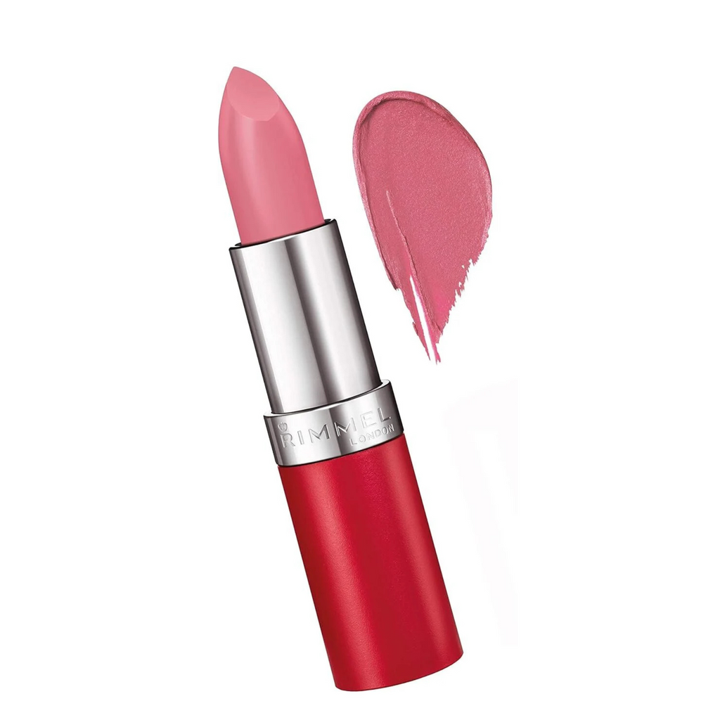 Pink lipstick with silver cap on a white background