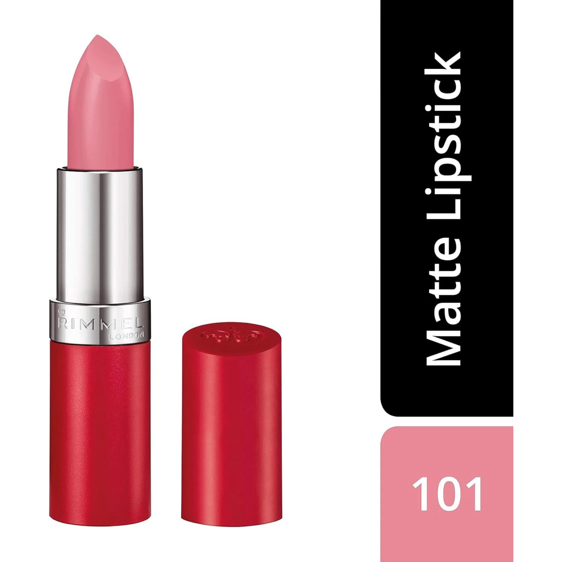 Pink lipstick with red casing on a white background