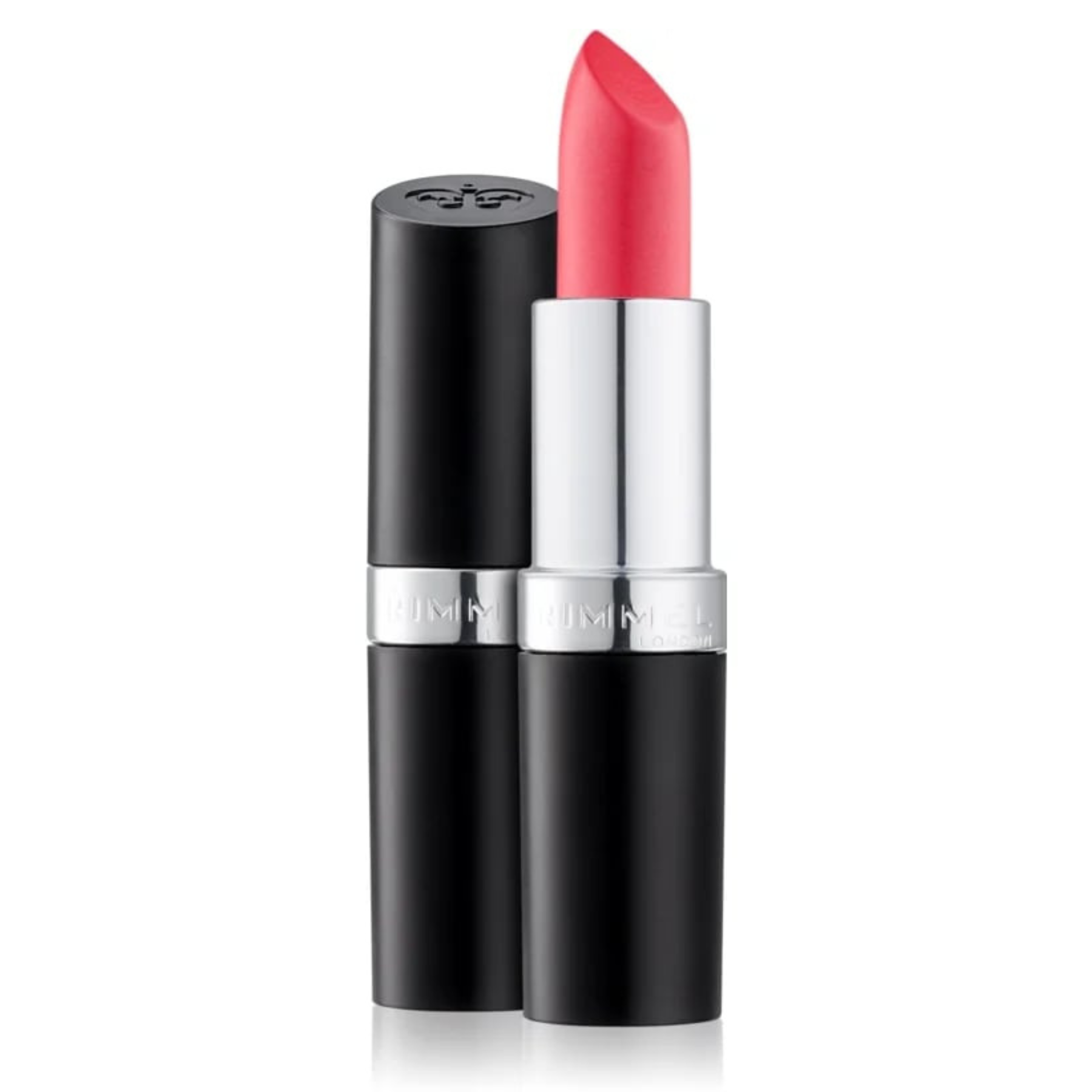 214_Firecracker_Lipstick with black casing and silver cap on a white background