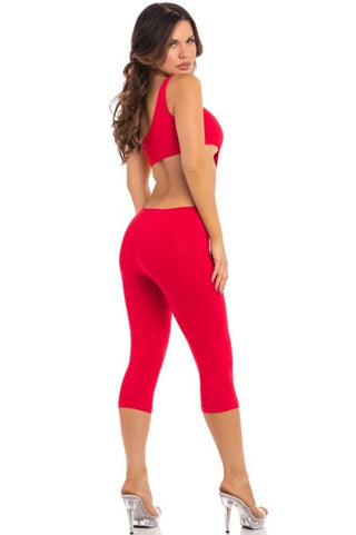 Pink Lipstick One Shoulder Cropped Catsuit - PL27035