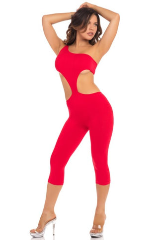 Pink Lipstick One Shoulder Cropped Catsuit - PL27035