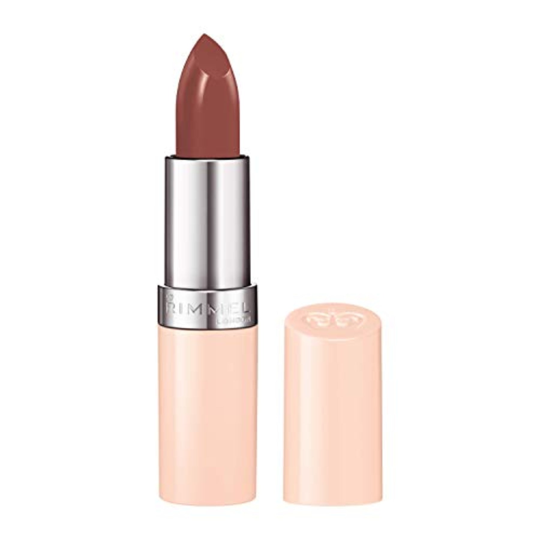 Rimmel lipstick with nude shade on a white background