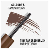 Eyebrow pencil with brown color and tapered brush on a white background