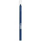 Blue eyeliner pencil with white cap on a white background