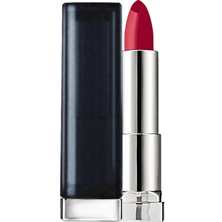 Red lipstick with black case on a white background