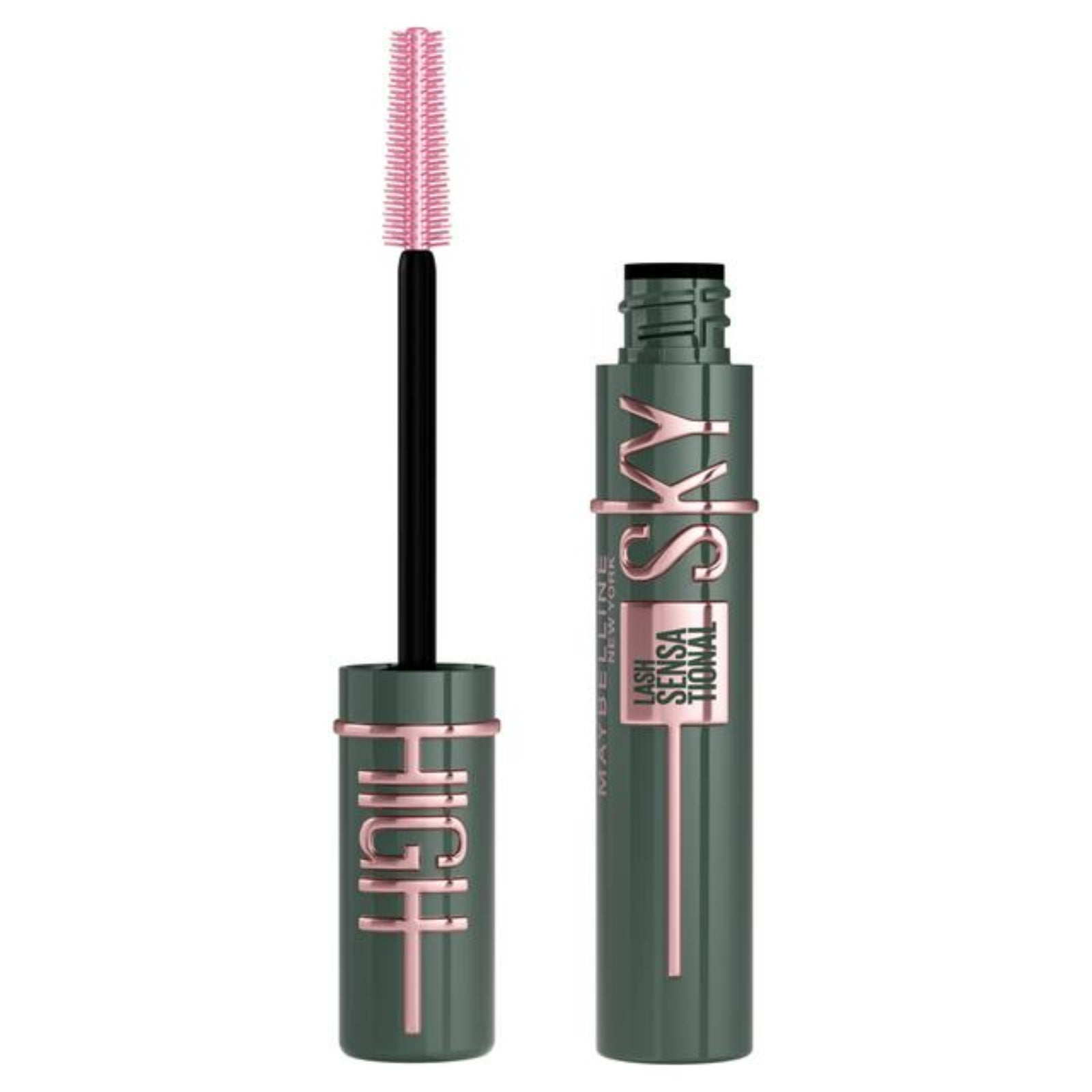 Two mascara tubes with a brush on a white background