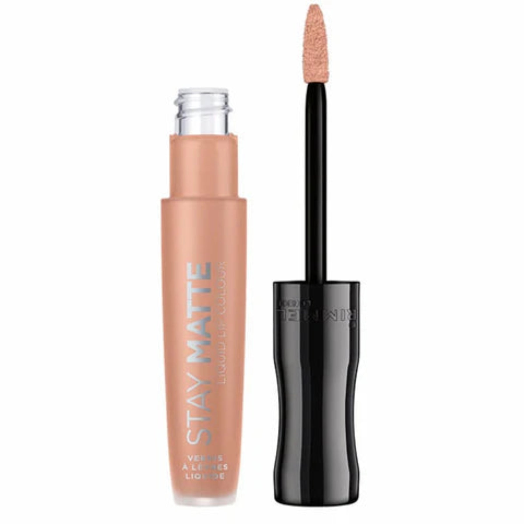 Rimmel Stripped Bare Matte Lip tint with applicator on a white background