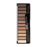 Rimmel London eye shadow palette with various shades on a white background