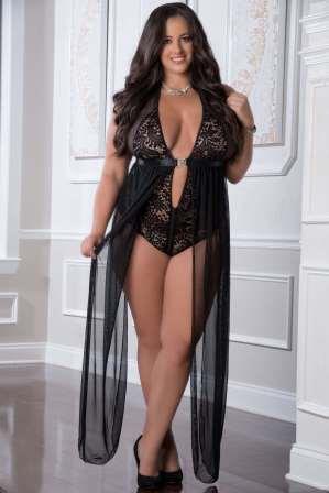 Black Black 1Pc Zipper Crotch Teddy Gown - Queen by G-World sold by Carla-Louise