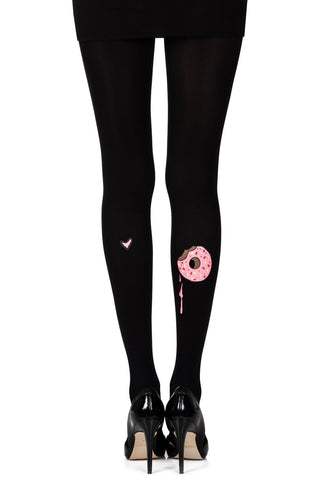 Zohara "A Donut Bite" Black Print Tights