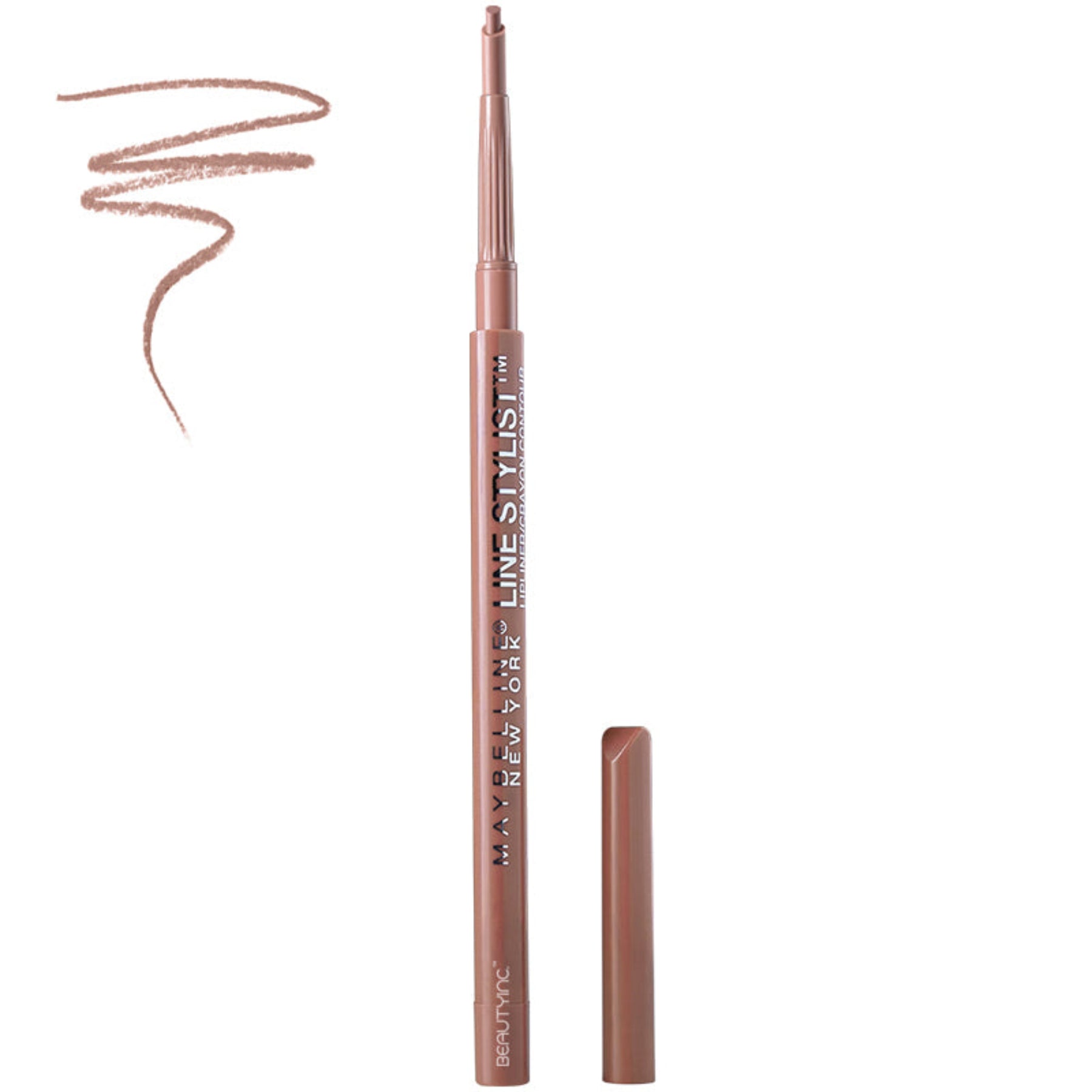 Maybelline Line Stylist lipliner pen with a sample line on a white background
