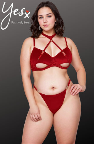 YesX YX872Q Hollow Cut Velvet Halter Bra Set Up To 2XL