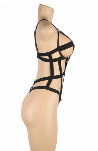 YesX YX844 Strappy Cage Bodysuit Black