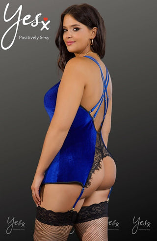 YesX YX847Q Gartered Babydoll Rich Blue - Curvy Fit