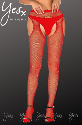 YesX YX852 Sparkly Fishnet Red Tights