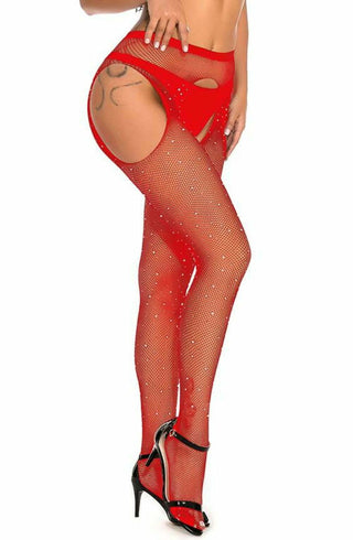 YesX YX852 Sparkly Fishnet Red Tights