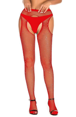 YesX YX852 Sparkly Fishnet Red Tights