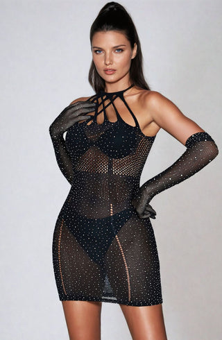 YesX YX865 Sparkle Rhinestone Fishnet Dress