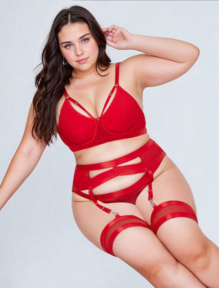 YesX YX870Q Red Bondage Garter Bra Set Up To 2XL