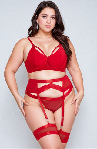 YesX YX870Q Red Bondage Garter Bra Set Up To 2XL