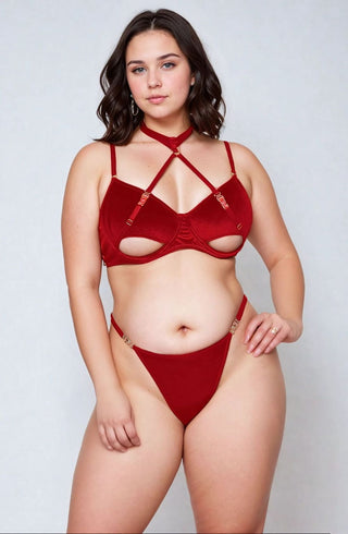 YesX YX872Q Hollow Cut Velvet Halter Bra Set Up To 2XL