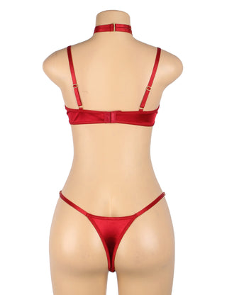 YesX YX872 Hollow Cut Red Velvet Halter Bra Set