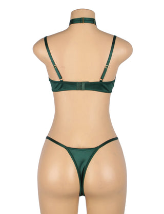 YesX YX873 Hollow Cut Green Velvet Halter Bra Set