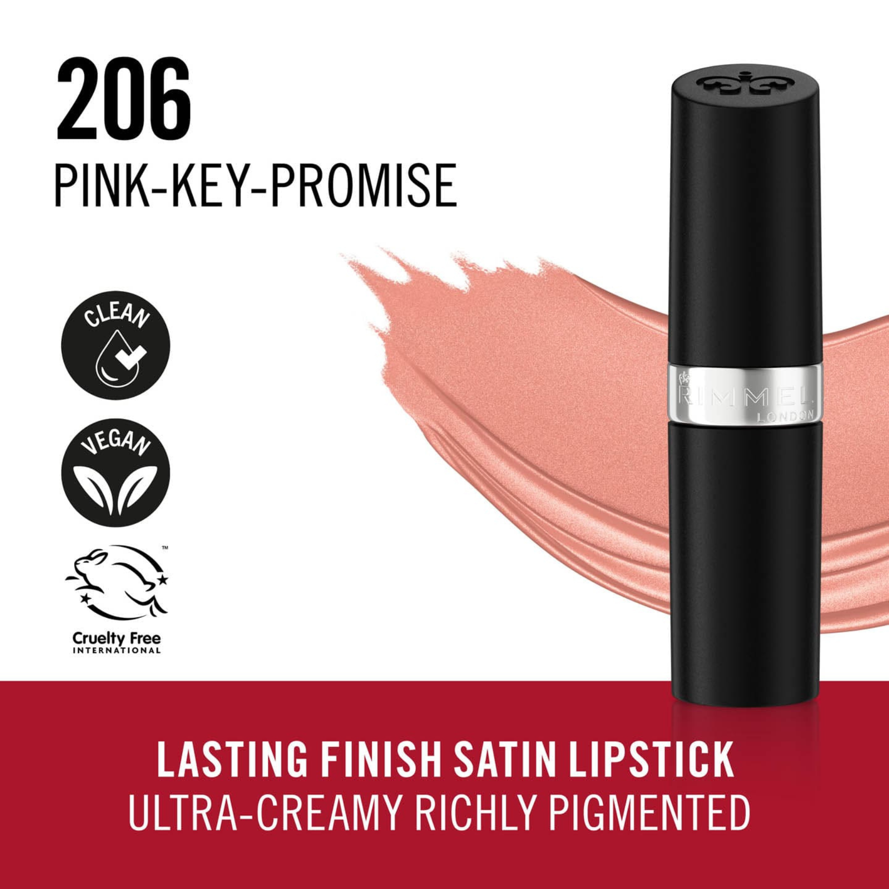 Rimmel Lasting Finish Satin Lipstick - 206 Pink-Key-Promise