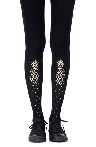 Zohara "If You Like Piña Coladas" Gold Print Tights