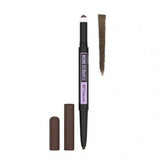 Eyebrow pencil with cap and brush on a white background Maybelline Express Brow Satin Duo - Dark Brown