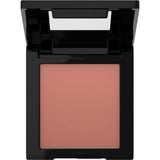 Compact blush in a black case on a white background