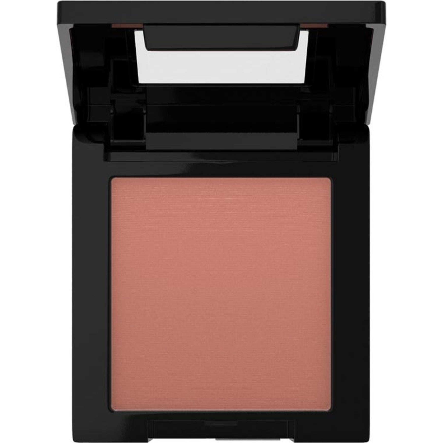 Compact blush in a black case on a white background