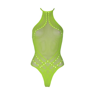 Glow in the Dark Halter Tie Neck Bodysuit - Neon Green - One Size