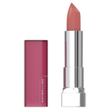 Maybelline lipstick with pink shade and silver cap on white background