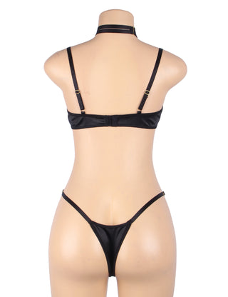 YesX YX871 Hollow Cut Black Velvet Halter Bra Set